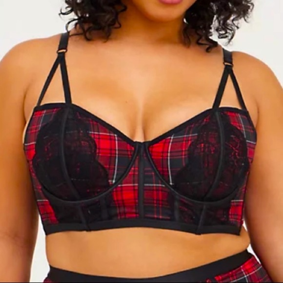 Torrid Sexy Red Plaid Lace Bralette! Sizes 2X-4X! NWT! - Picture 2 of 6